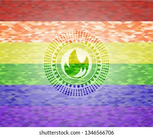 fire icon on mosaic background with the colors of the LGBT flag