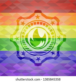 fire icon on mosaic background with the colors of the LGBT flag