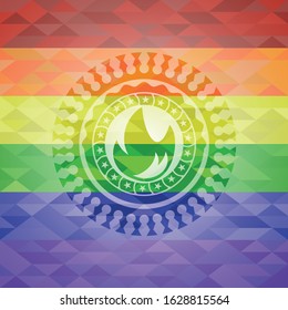 fire icon on mosaic background with the colors of the LGBT flag