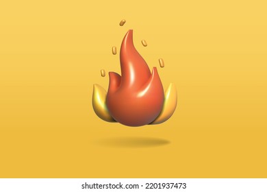 Fire icon on orange background. 3d vector illustration design.