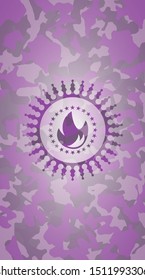 fire icon on pink and purple camo pattern