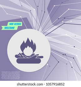 Fire Icon on purple abstract modern background. The lines in all directions. With room for your advertising. Vector illustration