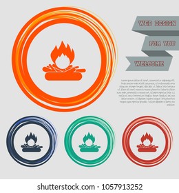 Fire Icon on the red, blue, green, orange buttons for your website and design with space text. Vector illustration