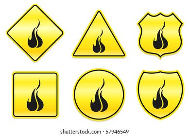Fire Icon on Yellow Designs Original Illustration