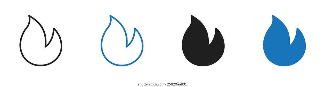 Fire icon Outline set in black and white color