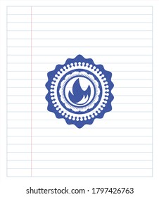 fire icon pen strokes emblem. Blue ink. Vector Illustration. Detailed. 