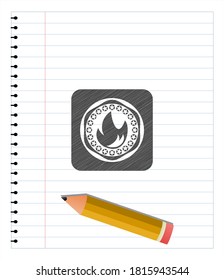 fire icon pencil draw. Vector Illustration. Detailed. 