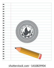 fire icon pencil strokes emblem. Vector Illustration. Detailed.