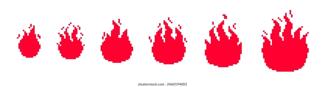 Fire icon pixel style. Red fireball pixel art.