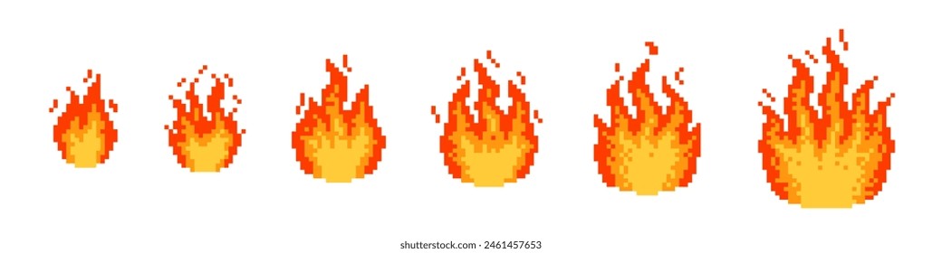 Fire icon pixel. Fire pixel style set.