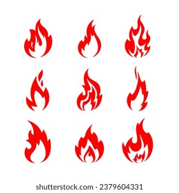 Fire icon red color. Symbol or emblem. Vector illustration