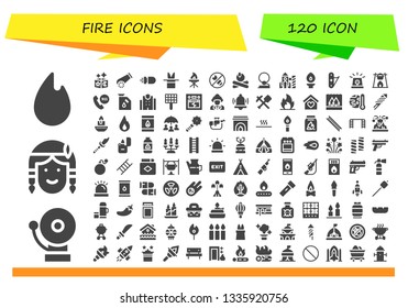 fire icon set. 120 filled fire icons.  Collection Of - Fire, Alarm, Native american, Magic, Cannon, Missile, Torch, Bomb, Campfire, Cowboy, Rocket, Jackknife, Siren, Bonfire, Emergency call