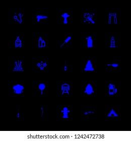 fire icon set about fire extinguisher, torch, frying pan and barbecue vector set