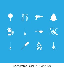 fire icon set about fire extinguisher, fighter, firework and hell vector set