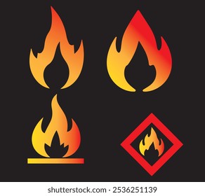 fire icon set with black background
