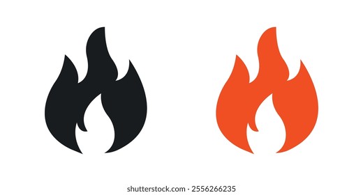 Fire icon set in black and colored versions.
