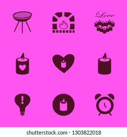 fire icon set with candle heart, grill and candle vector illustration