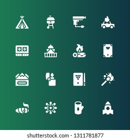 fire icon set. Collection of 16 filled fire icons included Rocket, Log, Fireworks, Cigar, Matches, Billiard, Lighter, Earthquake, Firewood, Government, Stove, Fire, Gun, Grill