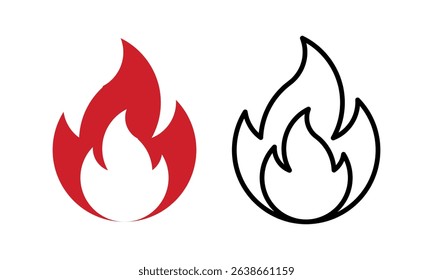 Fire icon set. Colored vector illustration.
