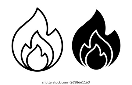 Fire icon set. Colored vector illustration.
