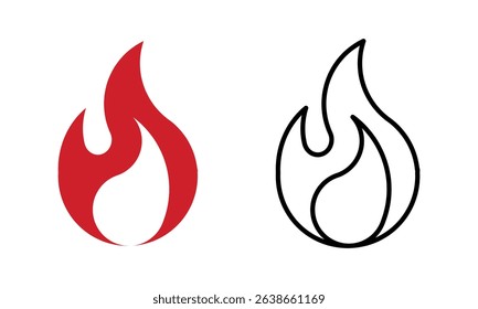 Fire icon set. Colored vector illustration.