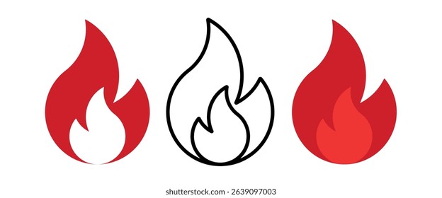 Fire icon set. Colored vector illustration.