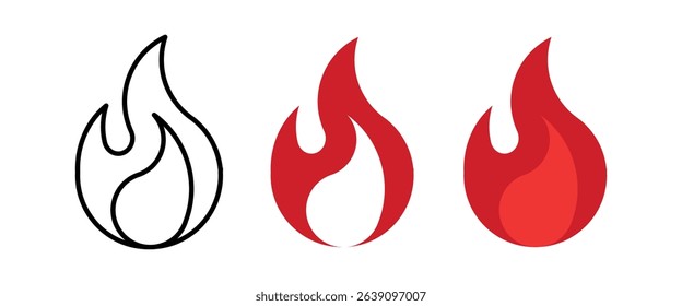 Fire icon set. Colored vector illustration.