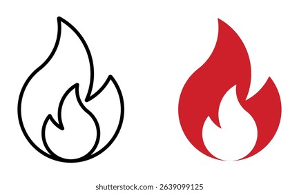 Fire icon set. Colored vector illustration.
