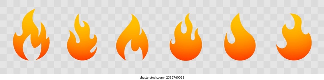 Fire icon set, concept flame on transparent background. Vector illustration