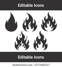 Brandsymbolsatz mit verschiedenen Flammensilhouetten für Wärme-, Energie- und Gefahrenwarnkonzept