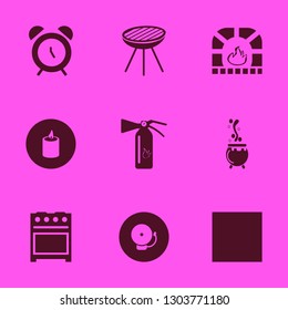 fire icon set with fireplace, candle and alarm vector illustration