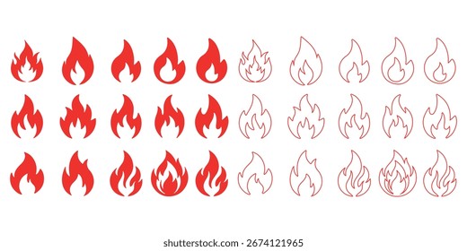 Conjunto de iconos de fuego. colecciones de símbolo de símbolo de símbolo de llama, Ilustración vectorial