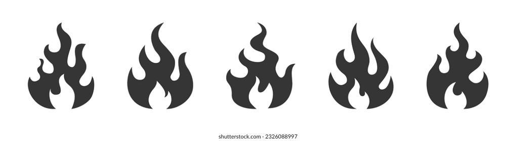 Fire icon set. Flame silhouette icons symbol vector illustration on white background