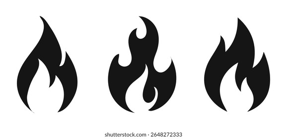 Fire icon set flames flammable sign symbol vcetor buttons heat light ignite burning hot silhouette flat illustration