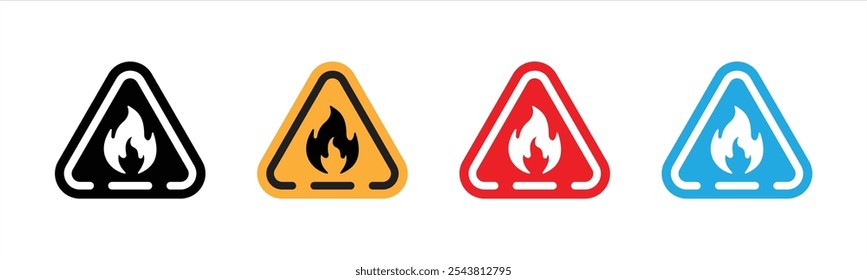 conjunto de ícones de fogo. sinal de substância inflamável, ícone de alerta de inflamabilidade. ilustração de vetor