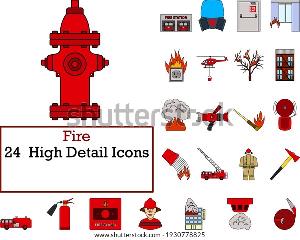 Fire Icon Set. Flat Color Outline Design\
With Editable Stroke. Vector\
Illustration.