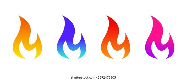 Fire icon set. Gradient flame symbol. Fiery burn sign. Flammable gas illustration isolated