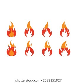 Fire Icon Set – Hand-Drawn Cartoon Flames Vector