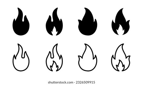 Ilustración de conjunto de iconos de fuego. signo de fuego y símbolo