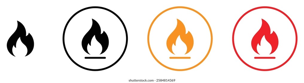 Fire icon set isolated on white background. Flat design. Flame icon sign collections. Vector illustration.