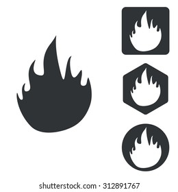 Fire icon set, monochrome, isolated on white