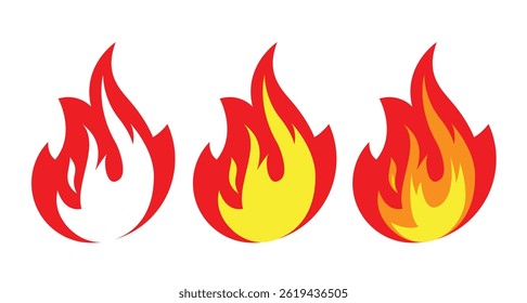 Fire icon set, red color. Symbol or emblem fire silhouette. Vector illustration