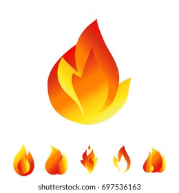 Fire icon set. Sign of the flame isolated on white background. Bonfire symbols