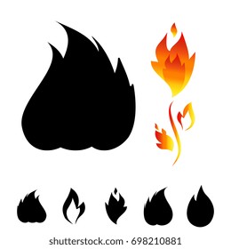 Fire icon set. Sign of the flame isolated on white background