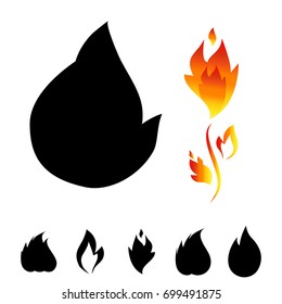 Fire icon set. Sign of the flame isolated on white background