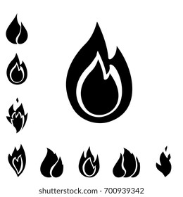 Fire icon set. Sign of the flame isolated on white background