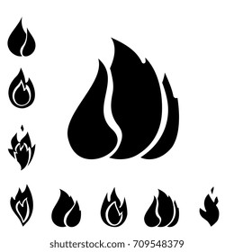 Fire icon set. Sign of the flame isolated on white background