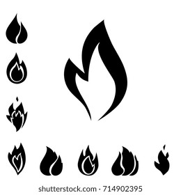 Fire icon set. Sign of the flame isolated on white background