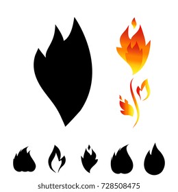 Fire icon set. Sign of the flame isolated on white background