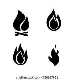 Fire icon set. Sign of the flame isolated on white background. Bonfire symbols